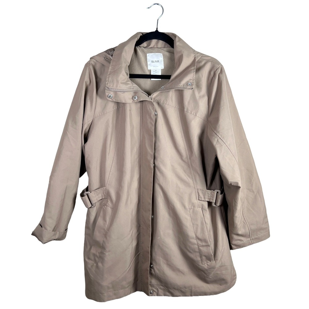 Blair Womens Large‎ Tan Beige Hooded Anorak Jacket Fleece Lined Parka Coat